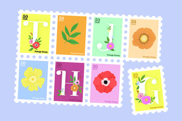 Elegant floral letter stamp vector set
