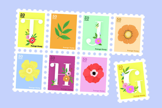 Elegant Floral Letter Stamp Vector Set