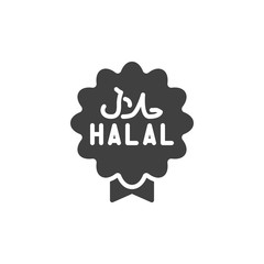 Halal food logo vector icon. filled flat sign for mobile concept and web design. Muslim halal label glyph icon. Symbol, logo illustration. Vector graphics