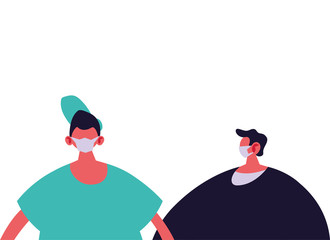 Urban men cartoons with masks and casual cloth vector design