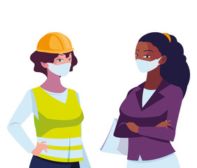 industrial women workers with face masks