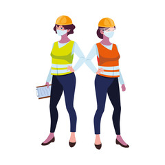 industrial women workers with face masks