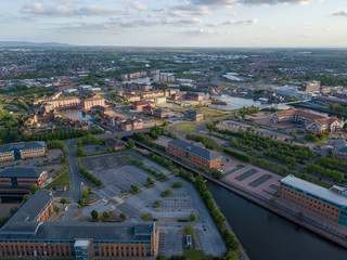 Stockton on Tees drone photos showing the town and the river