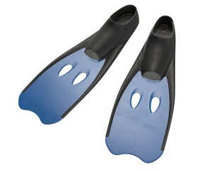 3D render of blue diver flippers isolated on white