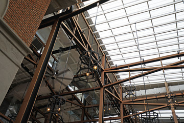 Ceiling and lighting decoration design in industrial loft structure