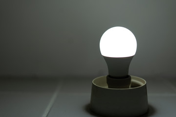 Round white LED in a modern style on a light background. Banner background. The element of the...