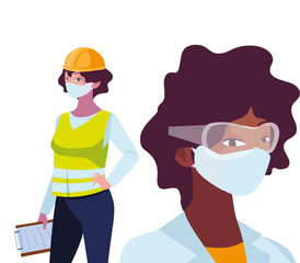 industrial women workers with face masks