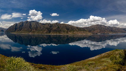 Clear Late Afternoon Panorama of Lake Hawea New Zealand - Scenic View of lake Hawea