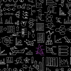 Data doodle background seamless pattern. Drawing illustration hand drawn vector on chalkboard eps10