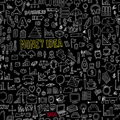 Business doodle background seamless pattern. Drawing illustration hand drawn vector on chalkboard eps10