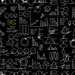 Data doodle background seamless pattern. Drawing illustration hand drawn vector on chalkboard eps10