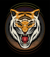logo tiger. The Tiger head illustration with ornament background.