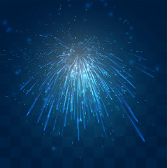 vector blue fireworks, explosion on a dark blue background with mosaic, easy editable design