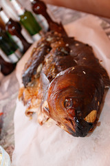 close-up. baked carp in the oven
