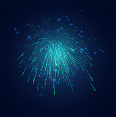Fototapeta premium green and blue fireworks in the night sky, festive vector set of sparks and moods