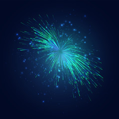 green and blue fireworks in the night sky, festive vector set of sparks and moods