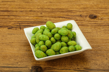 Spicy wasabi peanuts in the bowl