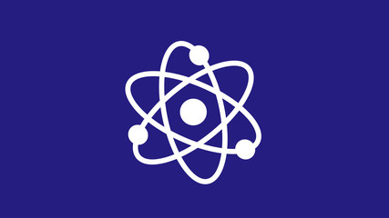 White atom icon on blue dark background,New atom icon