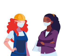 industrial women workers with face masks