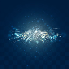 golden sparks of vector fireworks on mosaic blue background, convenient editable design element