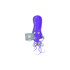 Diligent blue spirila cartoon drawing concept working from home with laptop