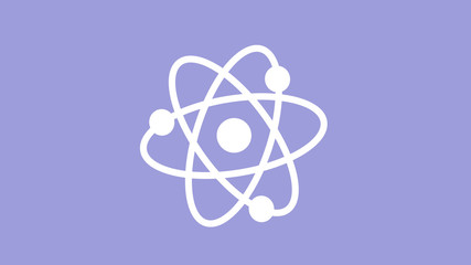 New white atom icon on blue light background,science icon