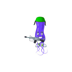 A mascot design picture of blue spirila as a dedicated Army using automatic gun
