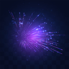 Fototapeta premium neon, purple burst of vector fireworks on replaceable mosaic background, holiday concept