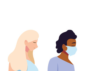 Man and woman feeling sick and with mask vector design