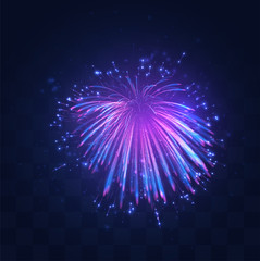 neon, purple burst of vector fireworks on replaceable mosaic background, holiday concept