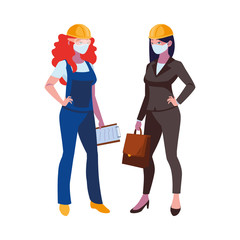 industrial women workers with face masks