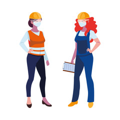 industrial women workers with face masks