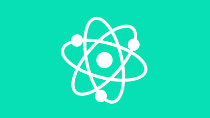 White atom icon on cyan background,Science icon,New atom icon