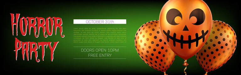 Halloween background with air balloons. Greeting card, party invitation or sale banner template