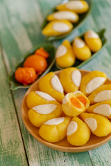 Aalaw or Alua, Thai traditional candy sweet dessert is a Thai dessert that has durian eggs and salted