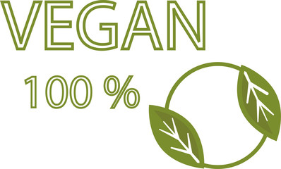 Vegan food icon. Organic label tag. Green leaf banner.