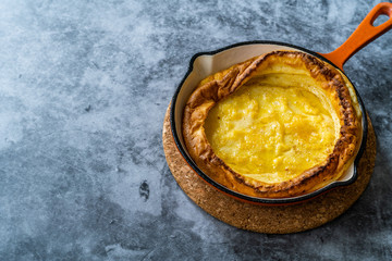 Dutch Baby German Pancake Plain Style in Iron Skillet Pan.