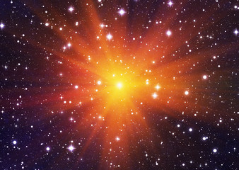 Obraz premium bright sun on a space stars background