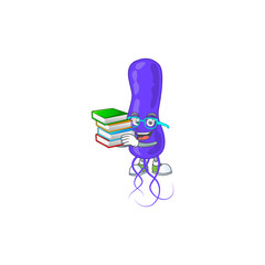 A mascot design of blue spirila student having books