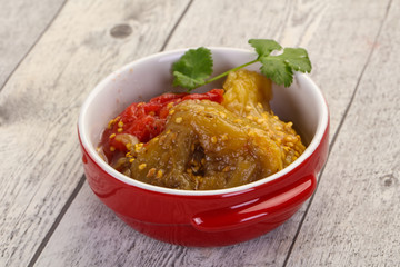 Caucasian cuisine - baked eggplant and tomato