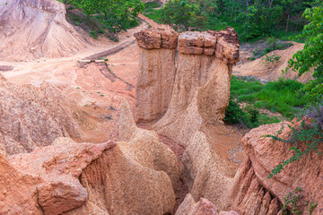 Sandstone that has been naturally eroded makes various shapes, Phrae Province, Thailand, Geology