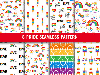 Pride lgbt seamless pattern background vector set