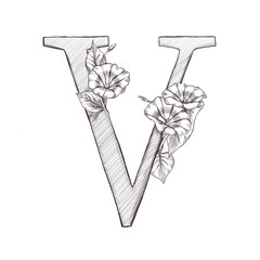 vintage style wedding letter v 300 dpi digital art