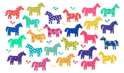 Cute colorful childish collection with horses