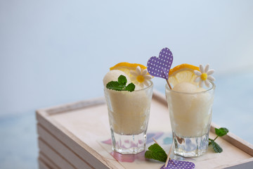 Summer dessert lemon sorbet in a glass