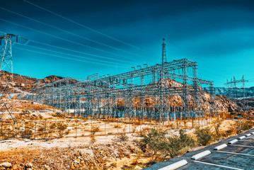 Substation and  Power Transmission Lines in american desert.