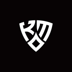 KM monogram logo with modern shield style design template