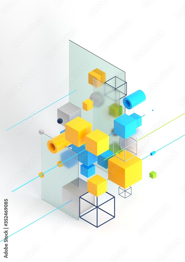 Leinwandbilder abstract 3d render visualization background, template modern composition of geometric shapes in isom