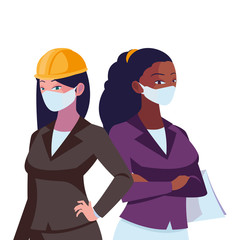 industrial women workers with face masks