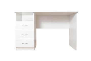 stylish and modern white writing table with drawers, isolate